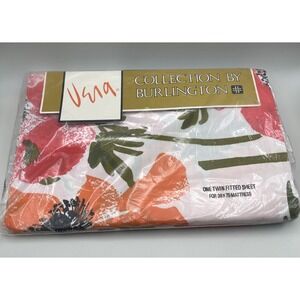 Vtg 70s Vera Neumann Collection Twin Fitted Sheet Mod Anemones Orange Burlington